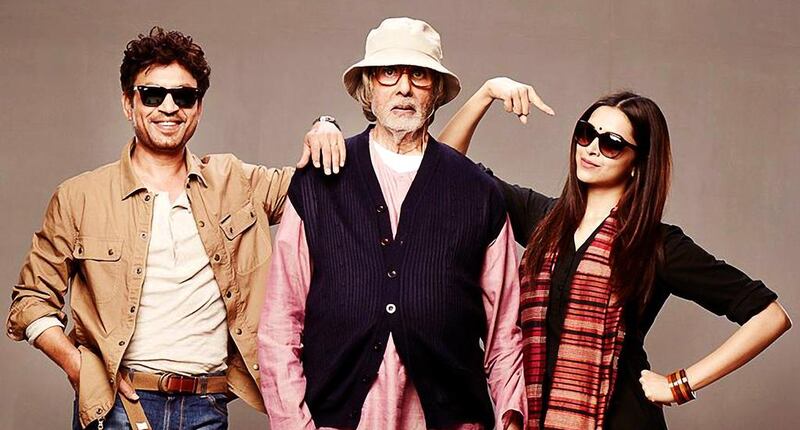 From left, Irrfan Khan, Amitabh Bachchan and Deepika Padukone in Shoojit Sircar’s Piku. Courtesy MSM Motion Pictures