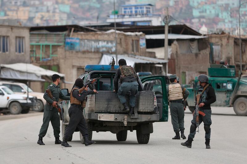 Afghan personnel arrive at the site of an attack in Kabul, Afghanistan. AP Photo