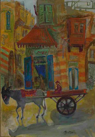 'The Donkey Cart in Gamaliya' (1989) by Hamed Nada. Courtesy Safarkhan Gallery