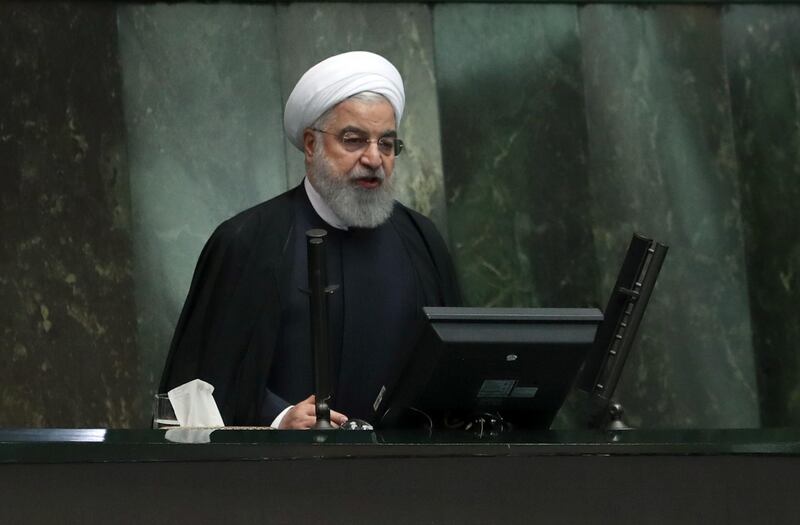 Iran's President Hassan Rouhani delivers a speech presenting the Islamic republic's new budget for the financial year starting late March 2020 in Tehran on December 8, 2019.  Rouhani described it as a "budget of resistance" against crippling sanctions imposed by arch-enemy the United States. / AFP / afp / STR
