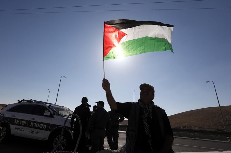 Demonstrators in Khan Al Ahmar, West Bank. EPA