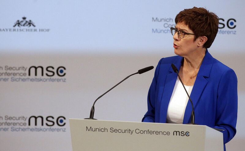 German Defense Minister Annegret Kramp-Karrenbauer delivers a speech at the 2020 Munich Security Conference (MSC) in Munich, Germany. Getty Images