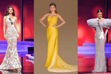 From left to right: Miss Romania Bianca Tirsin, Miss Philippines Rabiya Mateo and Miss Czech Republic Klara Vavruskova at the Miss Universe pageant in 2021. Courtesy Amato and Michael Cinco