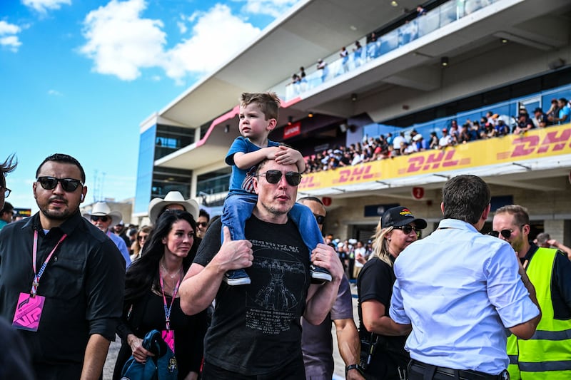 Entrepreneur Elon Musk at the pit lane during the United States GP in Austin, Texas, on Sunday, October 22, 2023. AFP