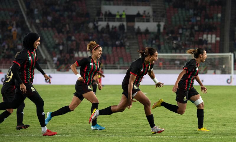 Ibtissam Jraidi, right, celebrates after scoring Rabat's second goal.