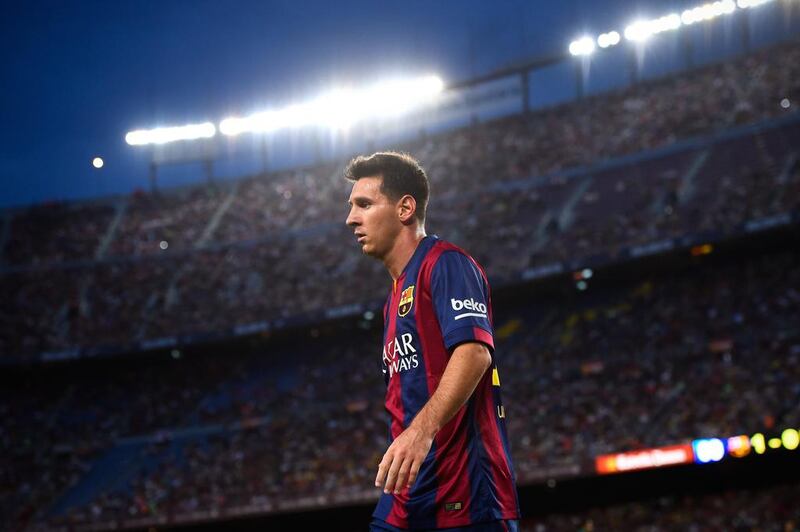 Lionel Messi of Barcelona looks on during their friendly against Mexican club Leon at the Camp Nou on Monday night. Barca beat Leon 6-0. The match contested the Joan Gamper trophy, an annual pre-season friendly match held at the Camp Nou. David Ramos / Getty Images / August 18, 2014 