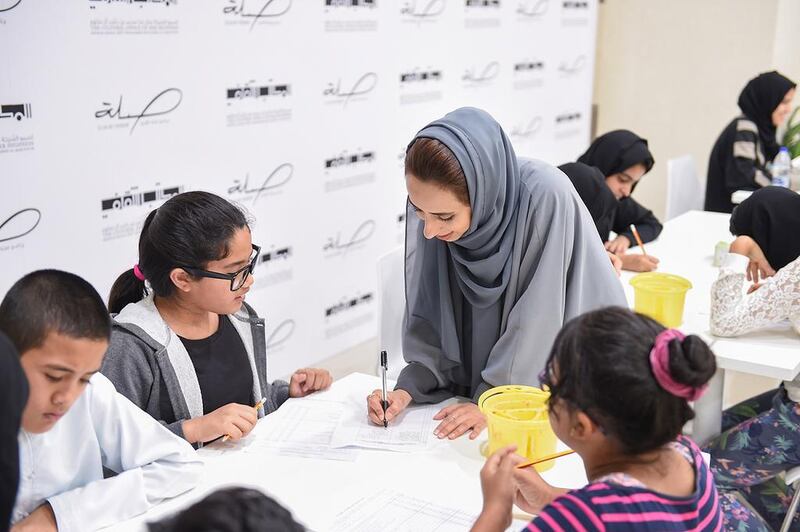 The session was led by Emirati artists Khawla Darkish, Noor Al Suwaidi, Shamma Al Amri and Hindi Demithan. Courtesy Cultural Office of Sheikha Manal Bint Mohammed Bin Rashid Al Maktoum