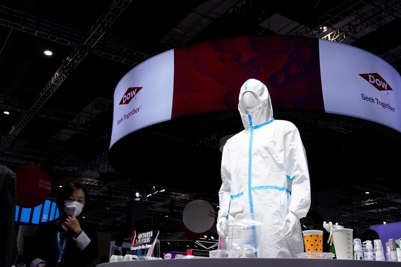 A Personal Protective Equipment is on display at Dow booth at the third China International Import Expo in Shanghai, China. Reuters