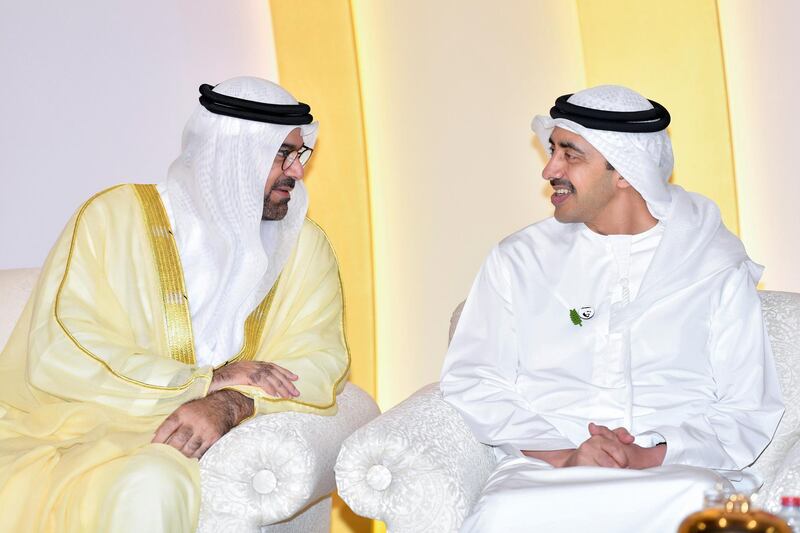 Minister of Cabinet Affairs and the Future, Mohammed bin Abdullah Al Gergawi, and Sheikh Abdullah bin Zayed Al Nahyan, Minister of Foreign Affairs and International Cooperation. Wam