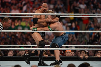 Johnson and John Cena faced off during WrestleMania XXVIII in April 2012 at Sun Life Stadium in Miami. Getty Images