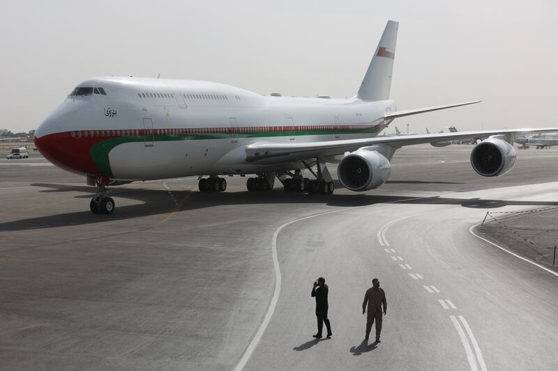 The plane of Oman's Sultan Haitham bin Tariq is seen at Mehrabad Airport in Tehran, Iran. Reuters
