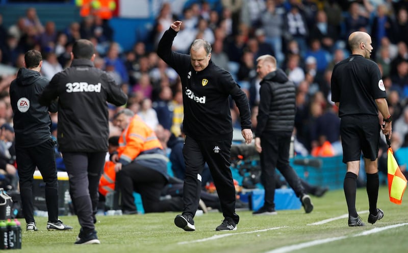 Soccer Football - Championship - Leeds United v Aston Villa - Elland Road, Leeds, Britain - April 28, 2019  Leeds United manager Marcelo Bielsa reacts   Action Images/Ed Sykes  EDITORIAL USE ONLY. No use with unauthorized audio, video, data, fixture lists, club/league logos or "live" services. Online in-match use limited to 75 images, no video emulation. No use in betting, games or single club/league/player publications.  Please contact your account representative for further details.