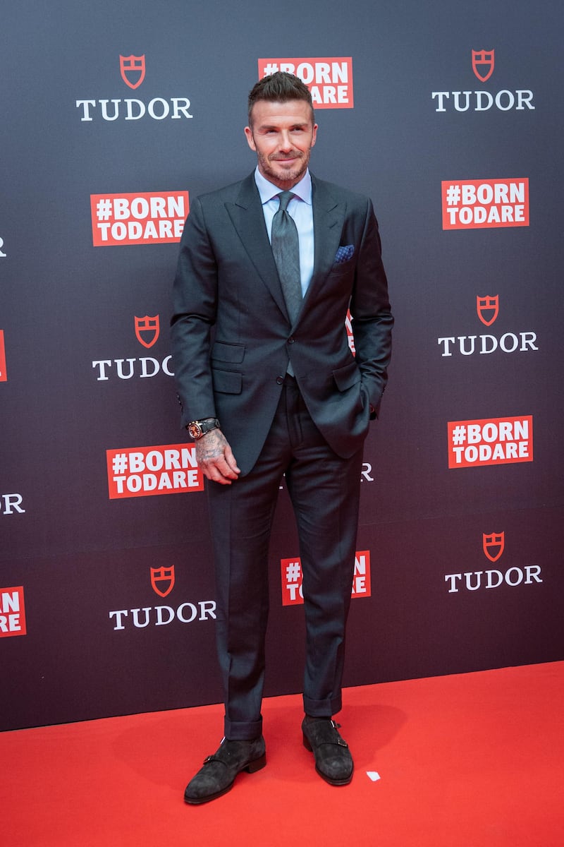 MADRID, SPAIN - APRIL 29: David Beckham presents Tudor New Collection at Hotel VP Plaza EspaÃ±a Design on April 29, 2019 in Madrid, Spain. (Photo by Pablo Cuadra/Getty Images)