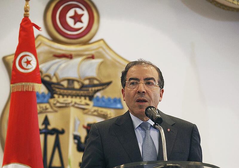Tunisia's foreign minister Mongi Hamdi during a news conference in Tunis on April 25. Zoubeir Souissi / Reuters