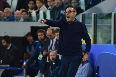 TURIN, ITALY - OCTOBER 01:  Head Coach of Juventus Maurizio Sarri gestures during the UEFA Champions League group D match between Juventus and Bayer Leverkusen at Juventus Arena on October 1, 2019 in Turin, Italy.  (Photo by Pier Marco Tacca/Getty Images)