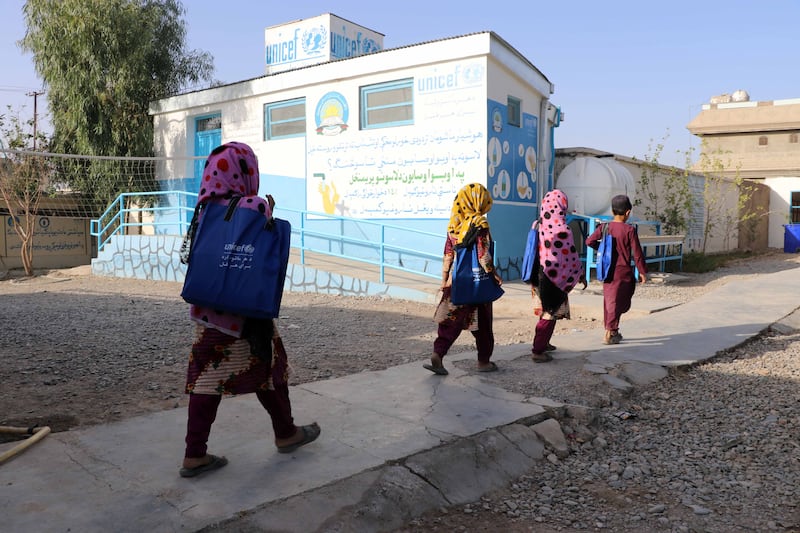 Girls attend a school in Kandahar, Afghanistan. EPA