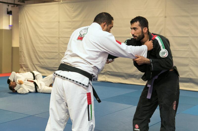 ABU DHABI, UNITED ARAB EMIRATES - SEP 13:

Saoud Al Hammadi, member of UAE Jiu Jitsu's national team. 

UAE national team training before they fly out to Turkmenistan for the Asian Indoor and Martial Arts Games.

(Photo by Reem Mohammed/The National)

Reporter: Amith Passela
Section: SP