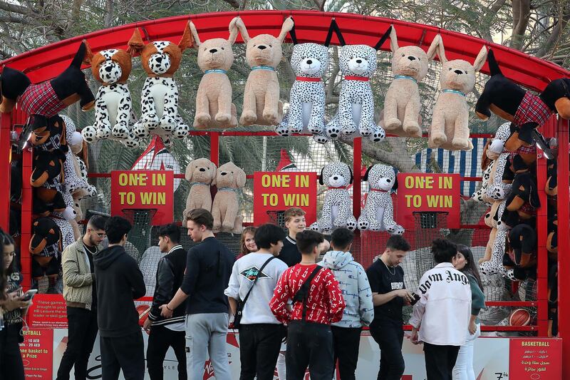 DUBAI , UNITED ARAB EMIRATES , Feb 7  – 2020 :- Visitors playing games at the Redfest DXB held at Dubai Media City Amphitheatre in Dubai. ( Pawan Singh / The National ) For Arts & Culture. Story by Saeed 