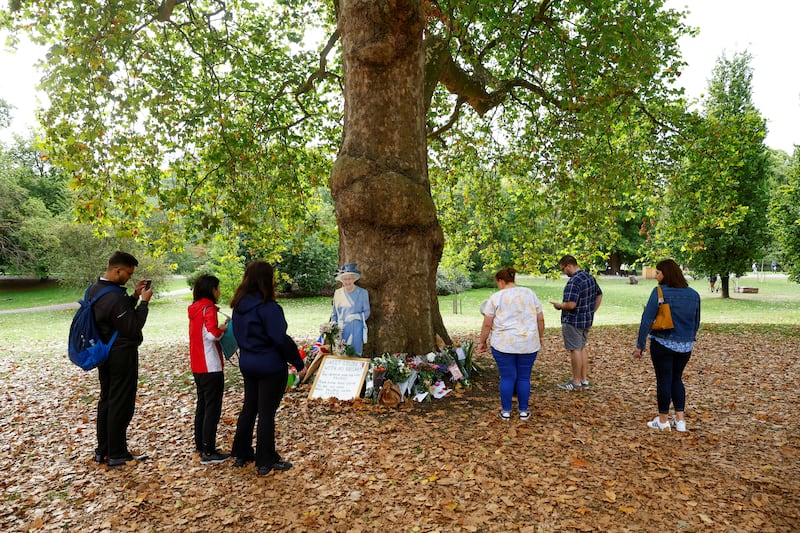 Tributes to Queen Elizabeth are viewed at St James's Park in London. Reuters