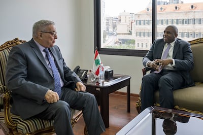 Lebanese Foreign Minister Abdallah Bou Habib (left) meets with David Lammy in Beirut on Friday. AP
