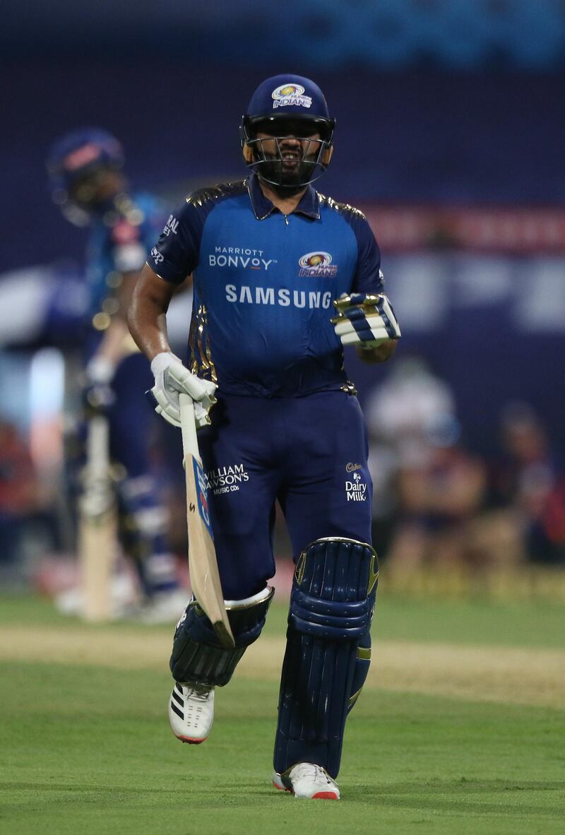 Rohit Sharma captain of Mumbai Indians during match 5 of season 13 of Indian Premier League (IPL) between the Kolkata Knight Riders and the Mumbai Indians held at the Sheikh Zayed Stadium, Abu Dhabi  in the United Arab Emirates on the 23rd September 2020.  Photo by: Pankaj Nangia  / Sportzpics for BCCI