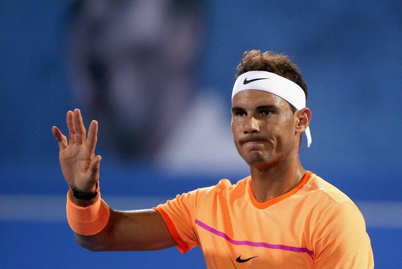 Rafael Nadal acknowledges the crowd during his straight-set victory over Tomas Berdych during the first day of the Mubadala World Tennis Championship at Zayed Sport City on December 29, 2016 in Abu Dhabi. Francois Nel / Getty Images