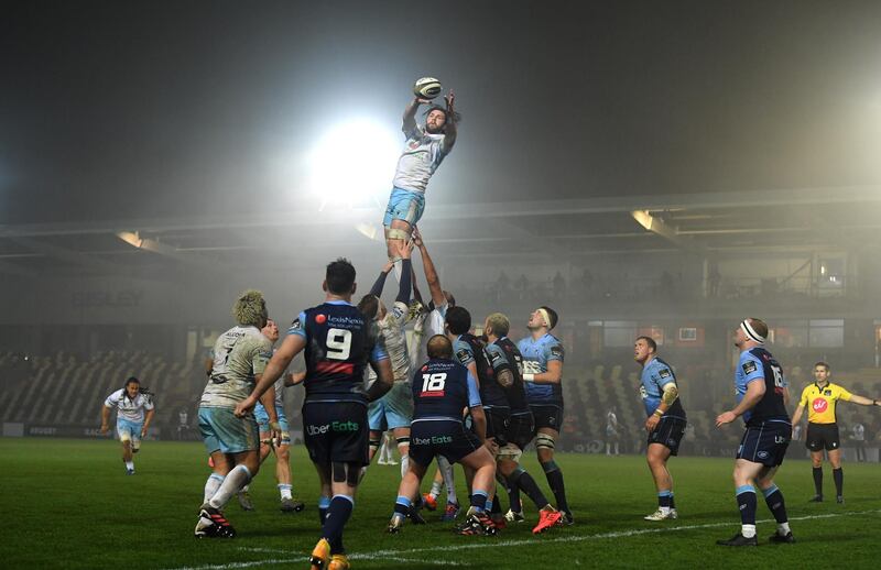 Glasgow Warriors' Ryan Wilson wins a lineout ball during the PRO14 match against Cardiff Blues at Rodney Parade in Newport, Wales, on Tuesday, November 29. Getty