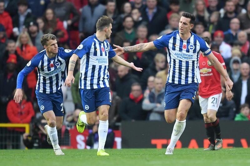 Lewis Dunk scored for Brighton at Old Trafford on Sunday. Getty Images