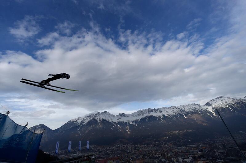 Gregor Schlierenzauer of Austria soars through the air during his trial jump at the third stage of the 69th Four Hills Tournament in Innsbruck, Austria, on Saturday, January 2. AP