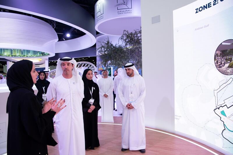 ABU DHABI, UNITED ARAB EMIRATES - April 16, 2019: HH Sheikh Hazza bin Zayed Al Nahyan, Vice Chairman of the Abu Dhabi Executive Council (2nd L), attends the opening of Cityscape Abu Dhabi, at Abu Dhabi National Exhibition Centre (ADNEC). Seen with HE Falah Mohamed Al Ahbabi, Chairman of the Department of Urban Planning and Municipalities, and Abu Dhabi Executive Council Member (R).


(  Saeed Al Neyadi / Ministry of Presidential Affairs )
---