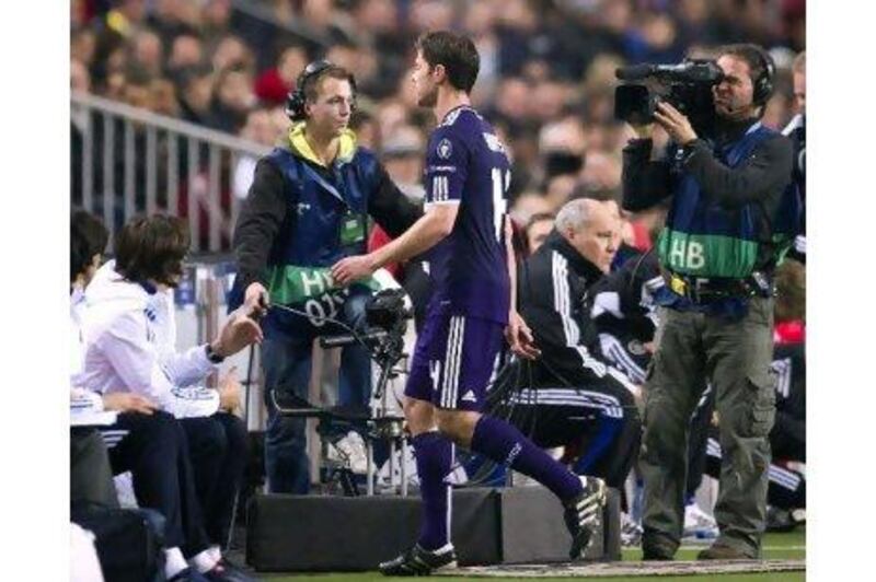 Xabi Alondo, the Real Madrid midfielder, walks down the tunnel after being sent off against Ajax on Tuesday.