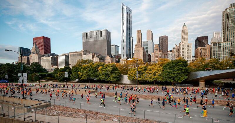 Runners compete during the Chicago Marathon on Sunday, October 13. AFP