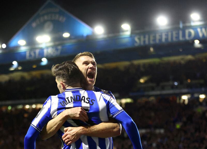 Soccer Football - FA Cup Third Round - Sheffield Wednesday v Newcastle United - Hillsborough Stadium, Sheffield, Britain - January 7, 2023 Sheffield Wednesday's Josh Windass celebrates scoring their first goal with Michael Smith REUTERS / Carl Recine     TPX IMAGES OF THE DAY