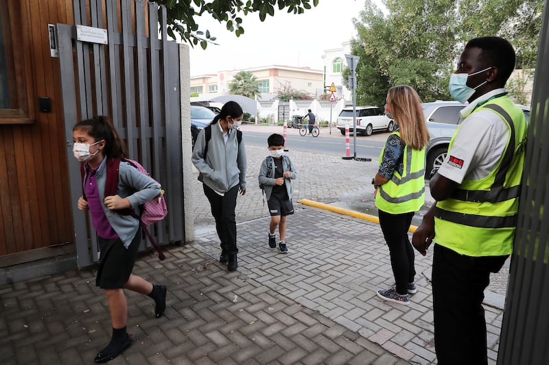 Students arrive at the Jumeira Baccalaureate School in Dubai. Pawan Singh / The National