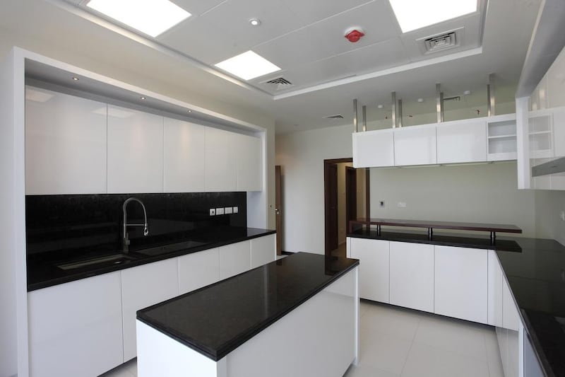 A kitchen in one of the 21 penthouses of Aldar’s Gate Towers. Clint McLean for The National