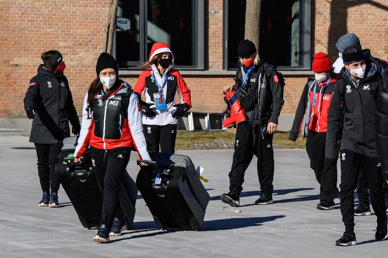 Members of Team Austria arrive at the Olympic Village ahead of the Winter Olympic Games. Getty 