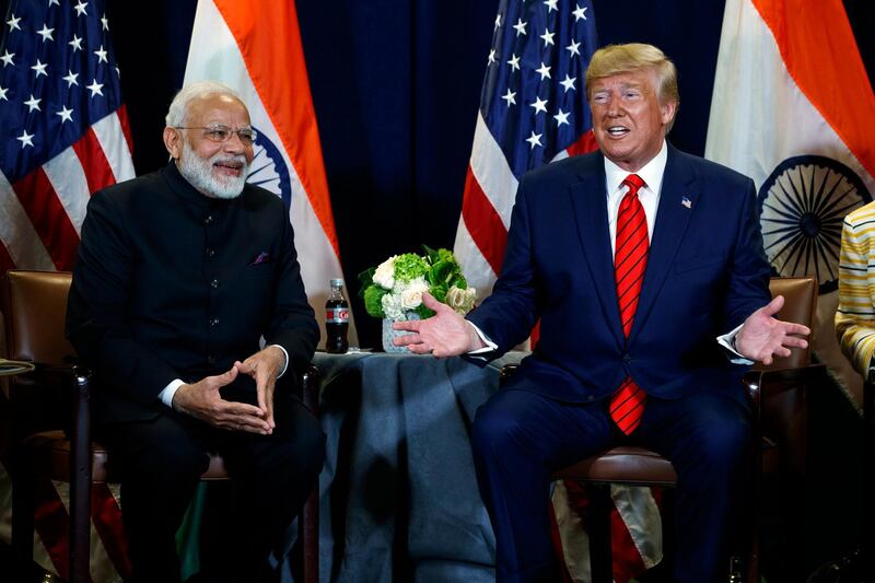 President Donald Trump meets with Indian Prime Minister Narendra Modi at the United Nations General Assembly in New York. AP Photo