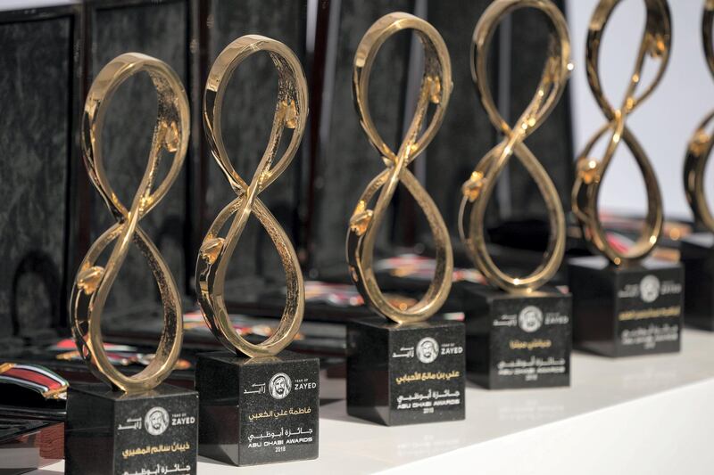 ABU DHABI, UNITED ARAB EMIRATES -  March 12, 2018: Abu Dhabi Awards await to be presented during awards ceremony at the Sea Palace.
( Ryan Carter for the Crown Prince Court - Abu Dhabi )
---