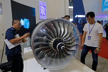 A model of Rolls-Royce Trent engine at Airshow China 2018. Rolls and GE are finalists for CR929 jet engine supply deal. AP