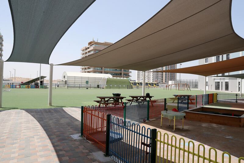 DUBAI ,  UNITED ARAB EMIRATES , SEPTEMBER 5 – 2019 :- Outdoor play area at the Aquila school in Dubailand in Dubai. ( Pawan Singh / The National ) For News. Story by Anam