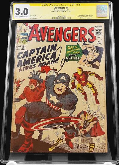 A fourth issue of the classic 'Avengers' series, which features the first silver age appearance of Captain America, is signed by Chris Evans and valued at Dh50,000