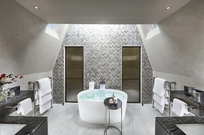 The bathroom in the Penthouse Suite, Mandarin Oriental Hyde Park. Courtesy Mandarin Oriental Hotel Group