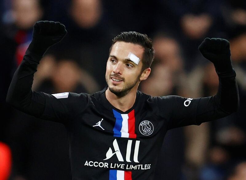 Paris St Germain's Pablo Sarabia celebrates scoring their first goal. Reuters