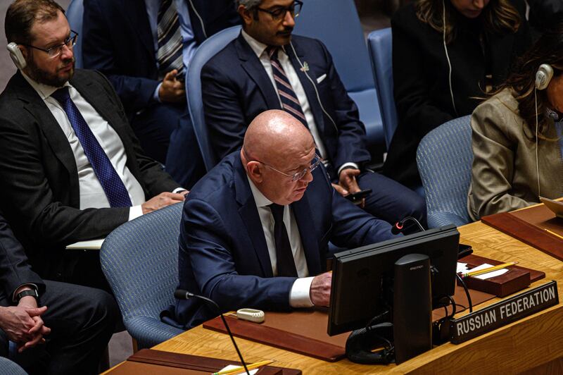 Russian ambassador to the UN Vassily Nebenzia attends a UN Security Council meeting to discuss the Nord Stream pipeline leaks. AFP