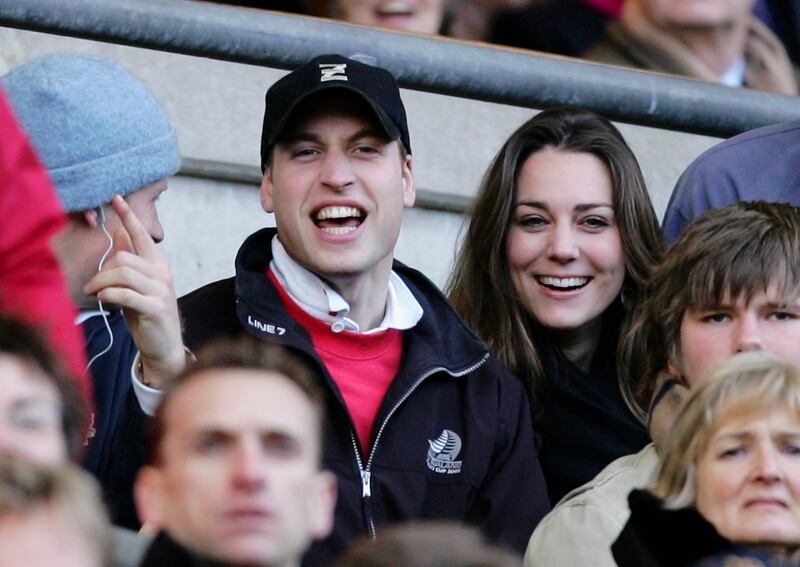 Prince William and Kate Middleton cheer the English team during the RBS Six Nations Championship rugby match between England and Italy at Twickenham in 2007