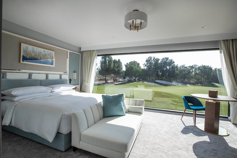 A Stay on the Green by Hilton is a new hotel room located at Jumeirah Golf Estates, offering great views of the greens. All photos: Ruel Pableo for The National