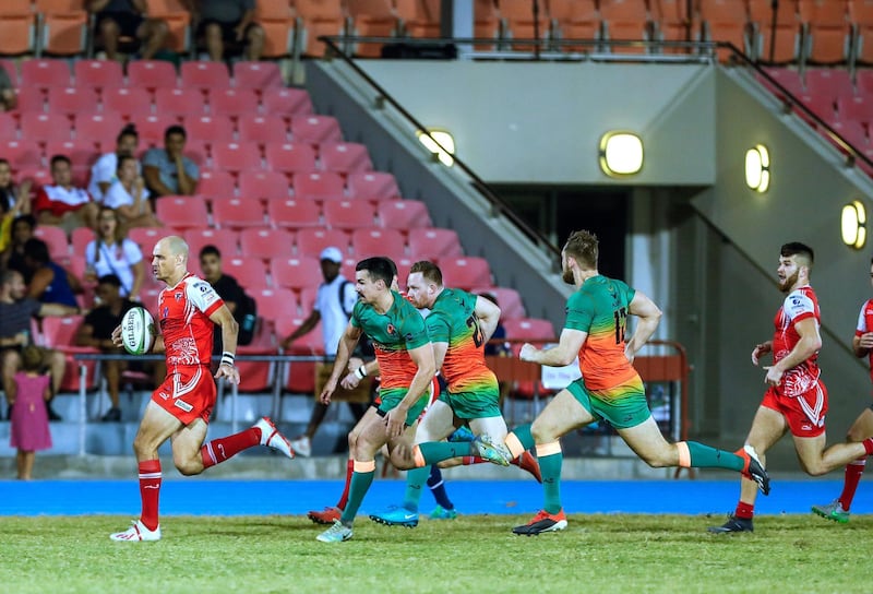 Dubai, United Arab Emirates, November 8, 2019.  
SUBJECT NAME / MATCH / COMPETITION: West Asia Premiership: Dubai Knights Eagles v Dubai Tigers, Domestic top division match.
Victor Besa/The National
Section:  SP
Reporter:  Paul Radley