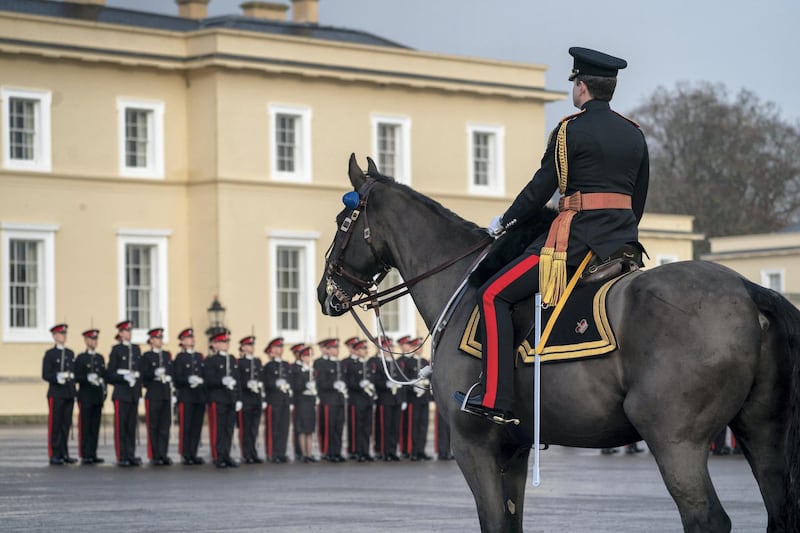 CAMBERLEY, SURREY, UNITED KINGDOM - December 11, 2020: The Sovereign’s Parade for Commissioning Course 201 at The Royal Military Academy Sandhurst. 

( Rashed Al Mansoori / Ministry of Presidential Affairs )
---
