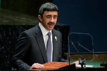 UAE Foreign Minister Sheikh Abdullah bin Zayed addresses the 74th session of the UN General Assembly in New York. Reuters
