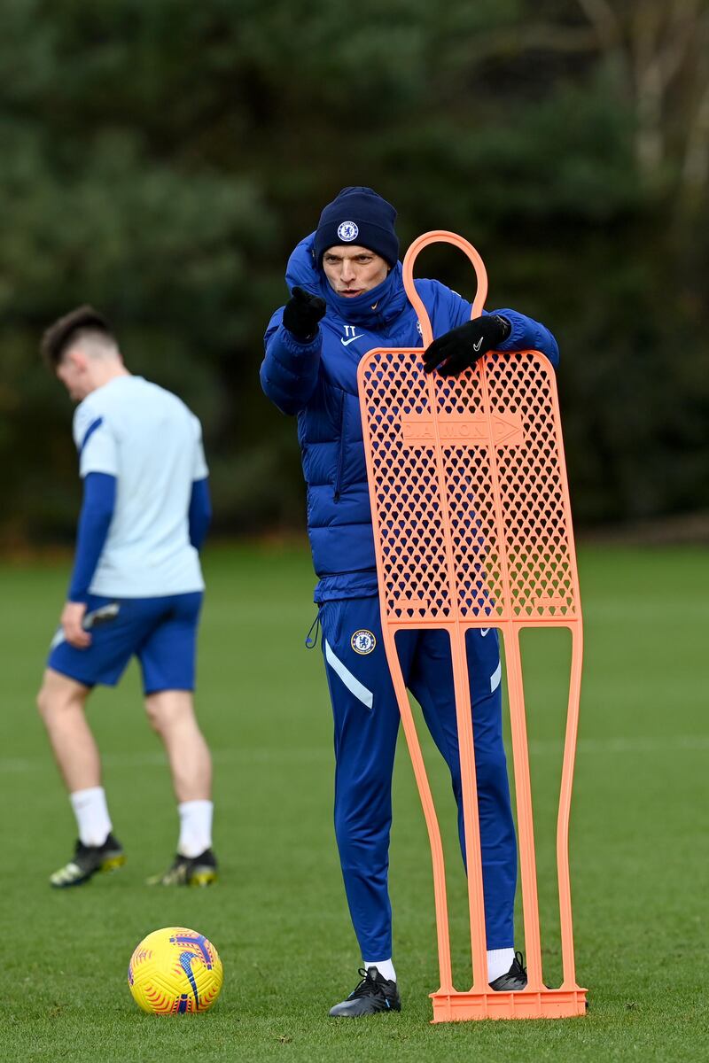 COBHAM, ENGLAND - JANUARY 28:  Thomas Tuchel of Chelsea during a training session at Chelsea Training Ground on January 28, 2021 in Cobham, England. (Photo by Darren Walsh/Chelsea FC via Getty Images)